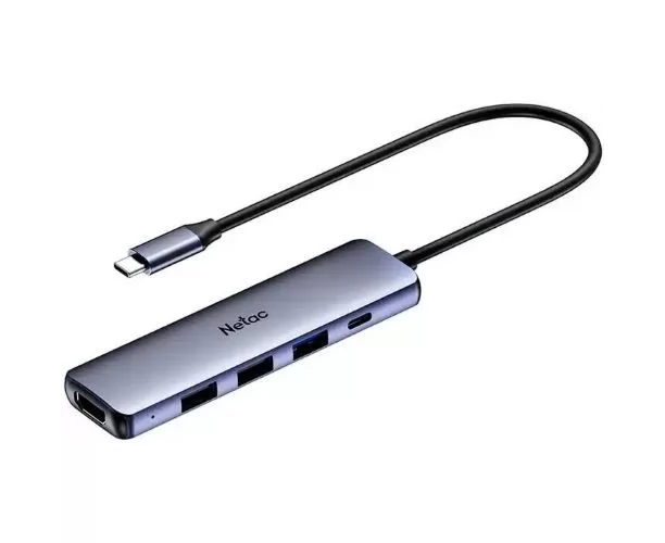 USB-концентратор Netac WF14 .(NT08 WF14-30 GR), 6in1 Type-C to 3x USB3.0 + 1x HDMI( 4k/30 Hz) + micro SD + SD