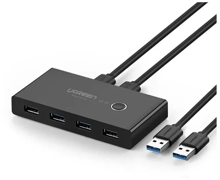 Разветвитель UGREEN US216 30768 2 In 4 Out USB 3.0 Sharing Switch Box Black