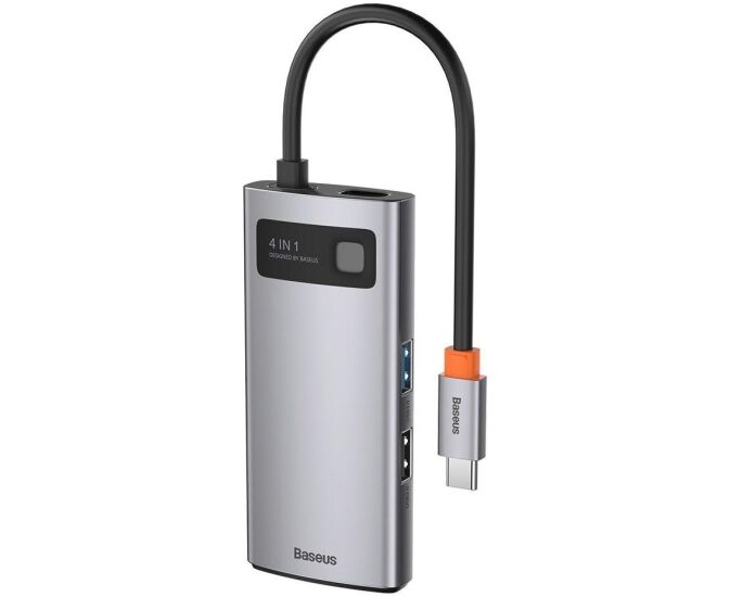 Адаптер Baseus Metal Gleam Series 4-in-1 Multifunctional Type-C HUB Docking Station Gray（Type-C to HDMI*1+USB3.0*1+USB2.0*1+PD*1）