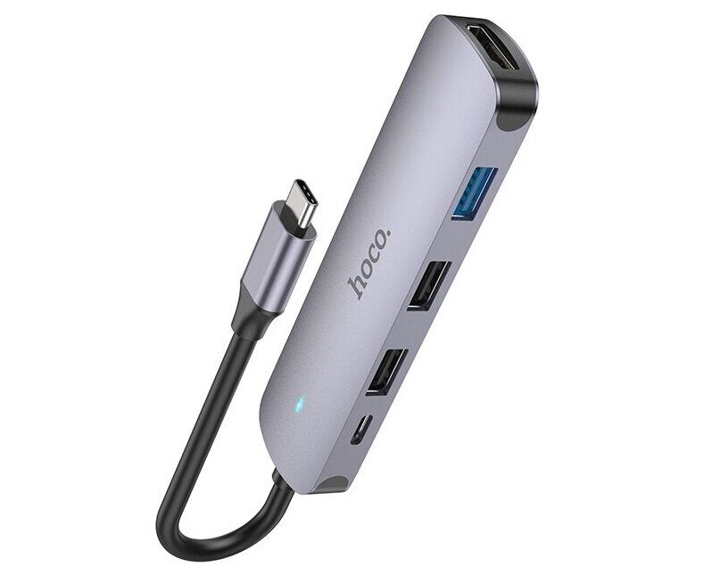 Адаптер HOCO HB27 Type-C multi-function converter(HDTV+USB3.0+USB2.0*2+PD) (серый)