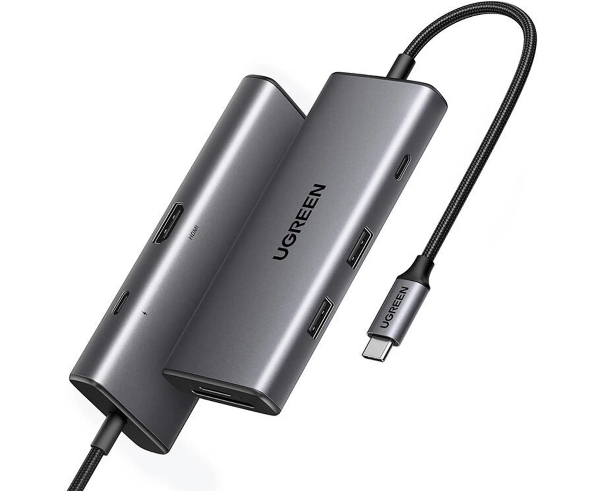 Конвертер UGREEN CM498 15531 USB-C To HDMI+2*USB 3.2 A+ USB-C 3.2+SD/TF+PD Converter Gray