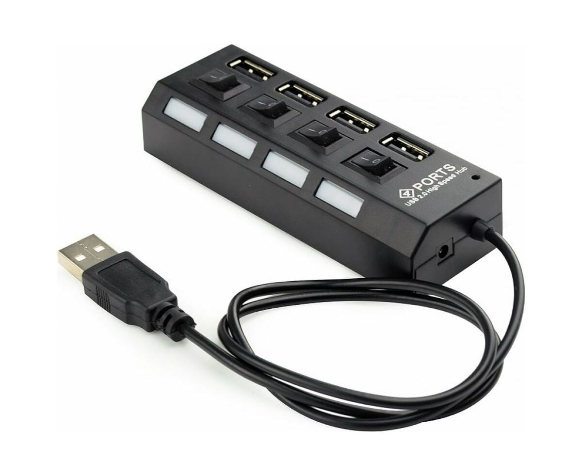 USB-концентратор Gembird UHB-243-AD с подсветкой и выключателем, USB2.0, 4 порта, блистер