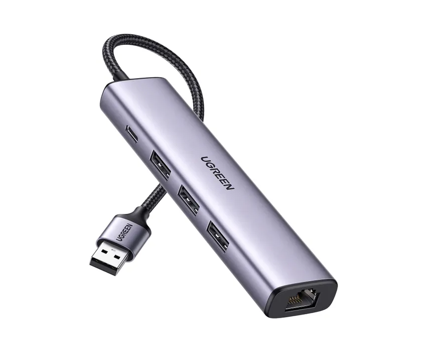 Адаптер UGREEN CM475 60554 USB3.0 to 3×USB3.0+RJ45 1000 Mb/s Multifunctional Adapter with Type-C Power Supply Space Gray