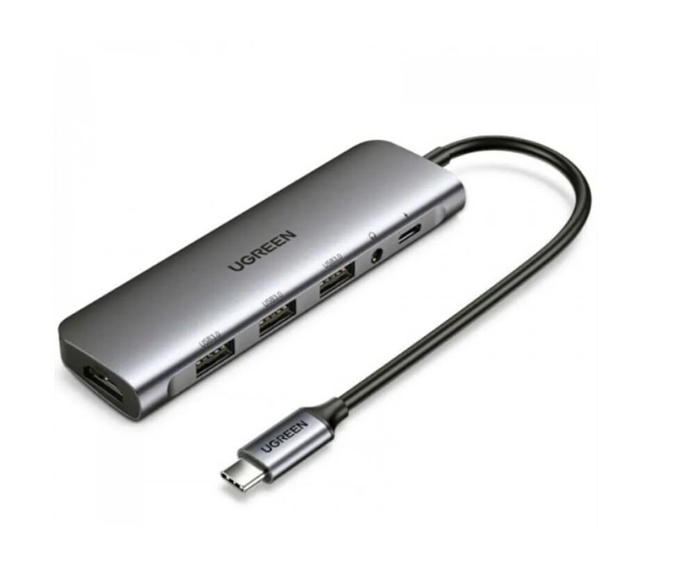 Адаптер U Green CM136 (80132) USB C to 3×USB 3.0+HDMI+3.5mm (2-in-1)+PD Adapter серый