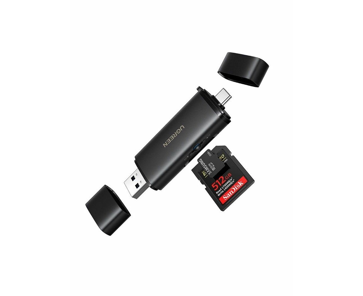 Картридер на два слота UGREEN CM803 (65024) 2-in-1 USB-C - USB-A SD Card Reader черный