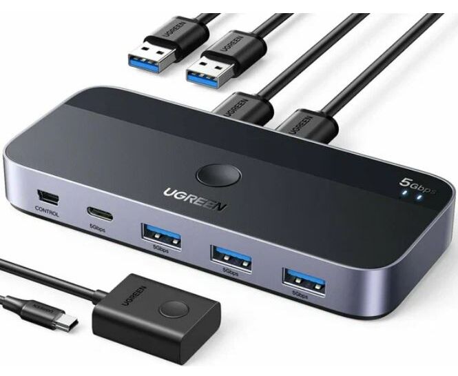 Переключатель UGREEN CM662 (15705) USB 3.0 Sharing Switch 2 In 4 Out Space Gray