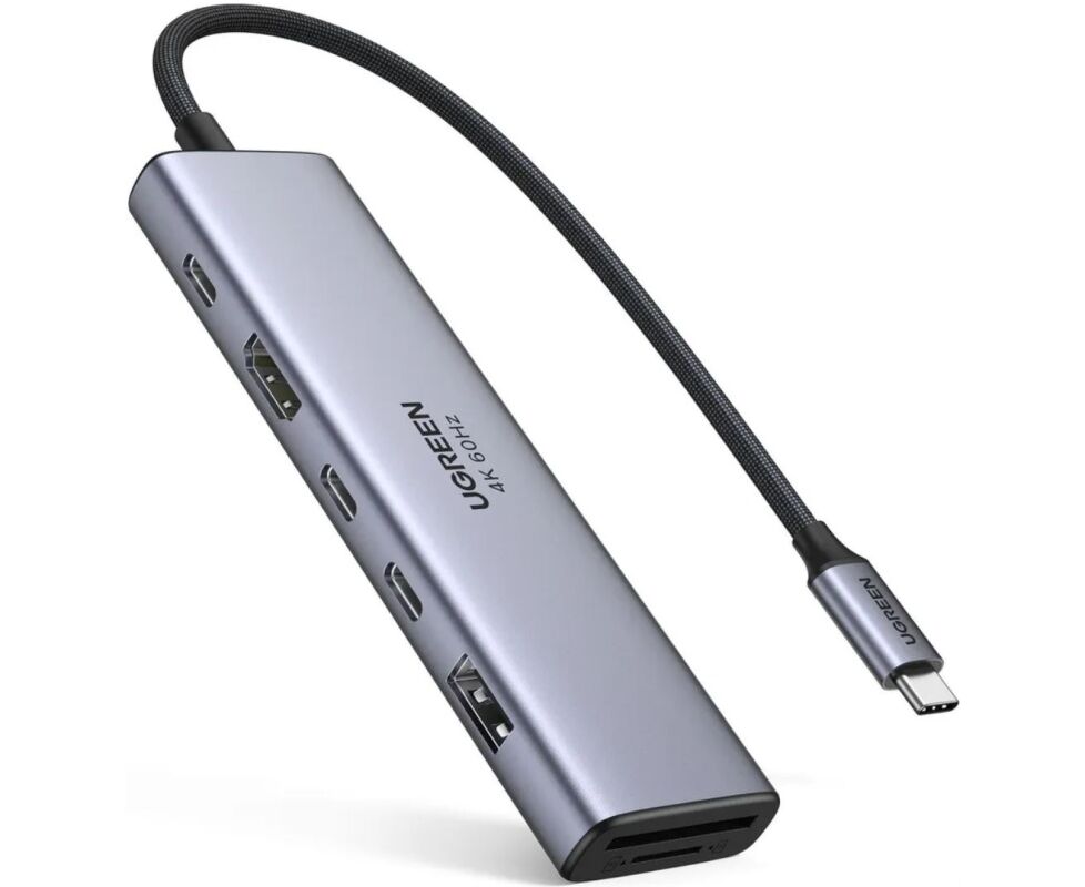 Хаб UGREEN CM511 (45521) 7-in-1 4 K 60 Hz USB-C To HDMI+2x USB-C 3.2+1x USB-A 3.2+SD/TF+PD Converter Gray