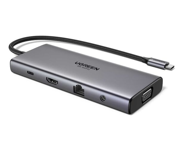 Конвертер UGREEN CM639 (45520) 11-in-1 4 K 60 Hz 2x USB-C 3.2+USB-A 3.2+USB-A 3.0+HDMI+VGA+RJ45 Gigabit+SD/TF+AUX3.5mm+PD Converter серый