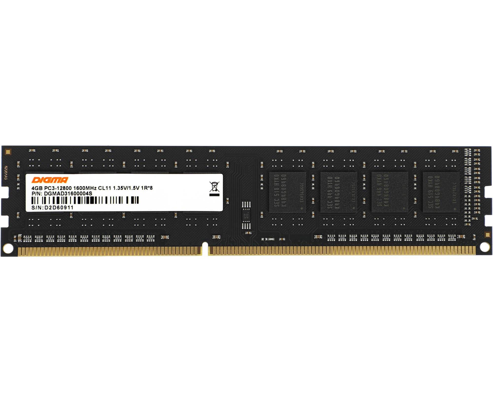 ОЗУ Digma (DGMAD31600004 S) DDR3 L 4 Gb 1600 M Hz RTL PC3-12800 CL11 DIMM 240-pin 1.35 В