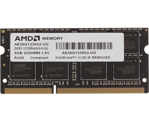 ОЗУ AMD 8 GB Radeon DDR3 1333 SO DIMM R338 G1339 S2 S-UO Non-ECC, CL9, 1.5 V, Black, Bulk