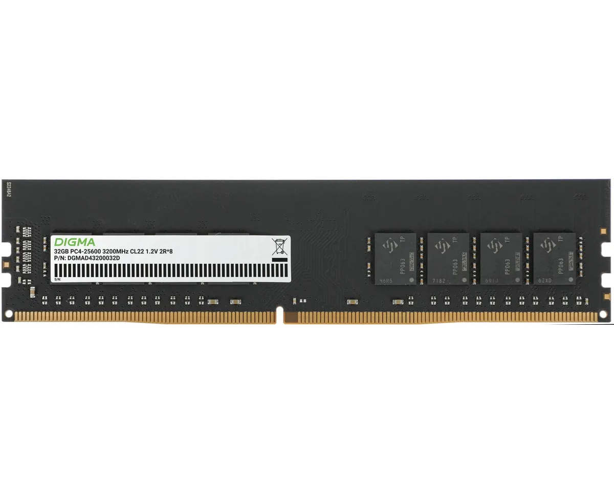 ОЗУ Digma DGMAD43200032 D DDR4 - 1x 32 ГБ 3200 МГц, DIMM, OEM