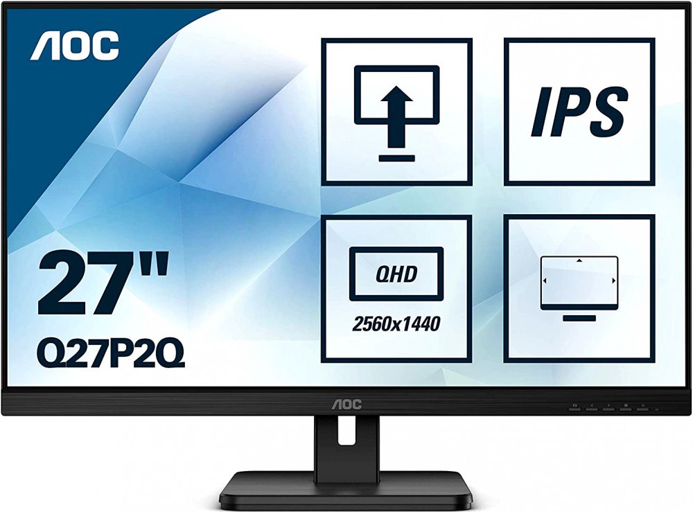 МОНИТОР 27" AOC Q27 P2 Q Black с поворотом экрана (IPS, 2560x1440, 75 Hz, 4 ms, 178°/178°, 300 cd/m, 50 M:1, +HDMI, +Display