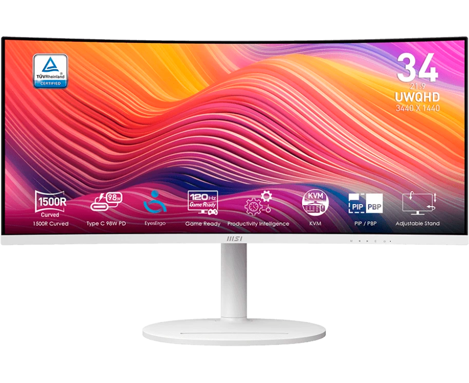 Монитор MSI Modern MD342 CQPW (9 S6-3 PC59 H-036) 34" 21:9 UWQHD(3440x1440) VA Curve 1500 R, 1ms(MPRT), 2*HDMI, 1*DP, 2x USB Type-A, USB Type-B, USB Type-C