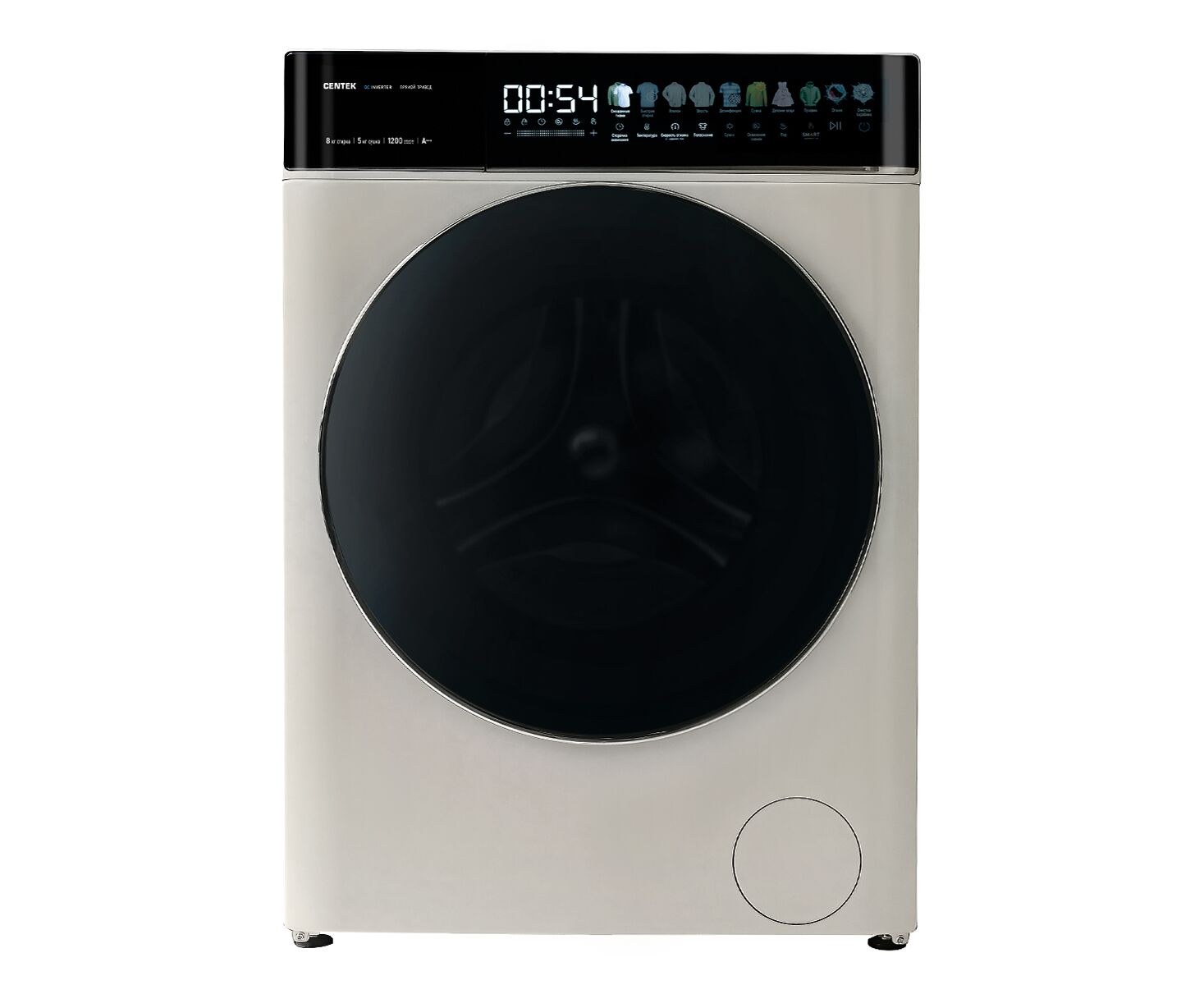 Стиральная машина Centek CT-1968 (бежевый) 1200/8кг/52см/Прямой привод/Цветной сенсор/Сушка 5кг/A+++