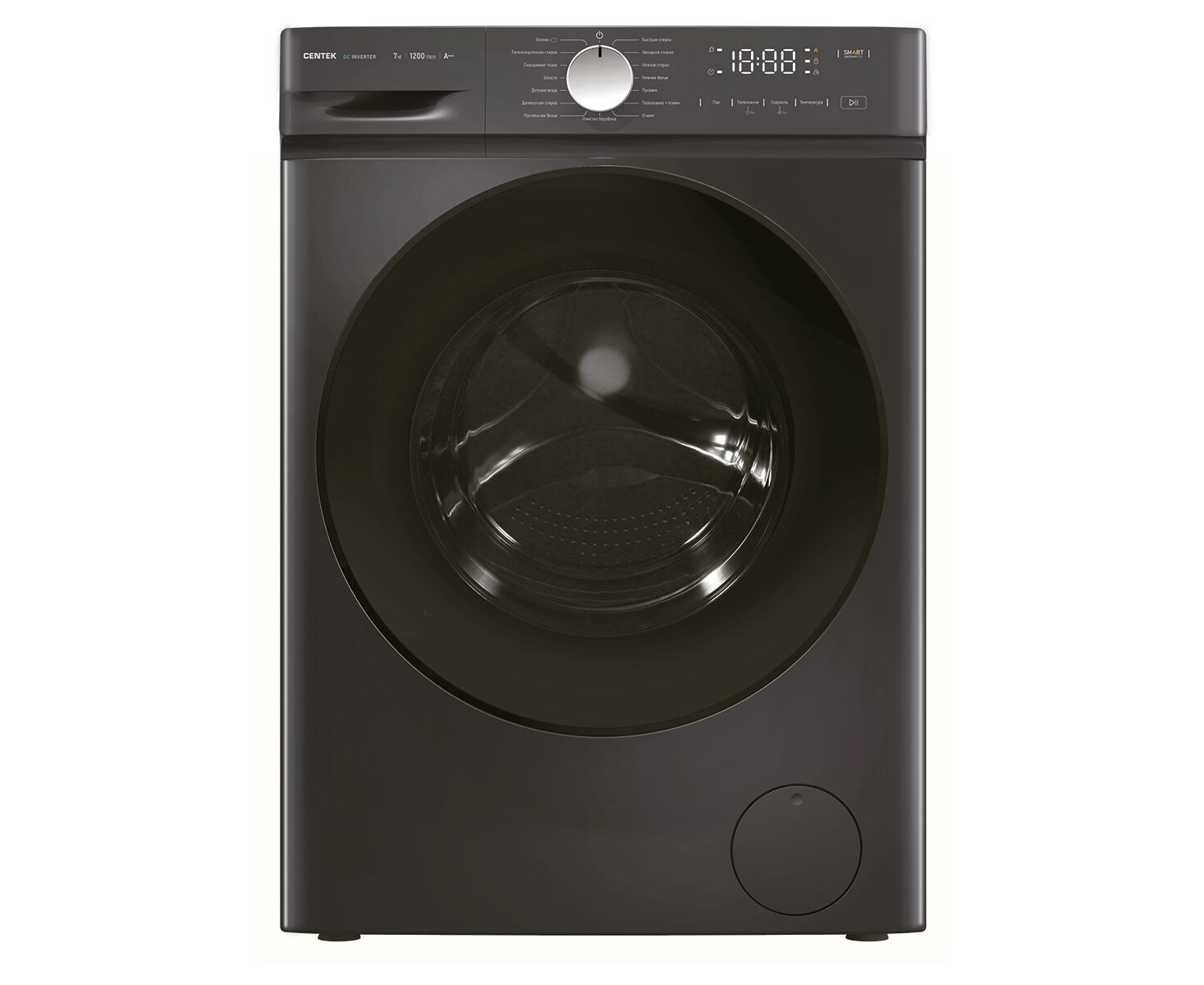 Стиральная машина Centek CT-1923 (черный) 1200 / 7кг / 40см / 16пр /LED-Дисплей / INVERTER /Пар/A+++