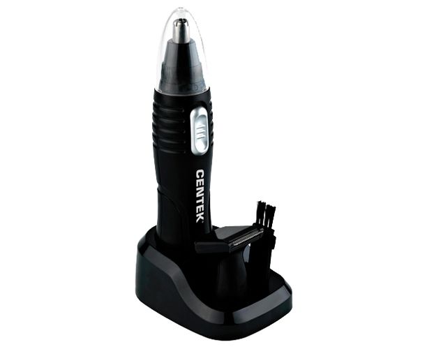 Триммерный набор Centek CT-2177 (чёрн/хром) 2 насадки для ушей и бороды, питание 1х АА, подставка