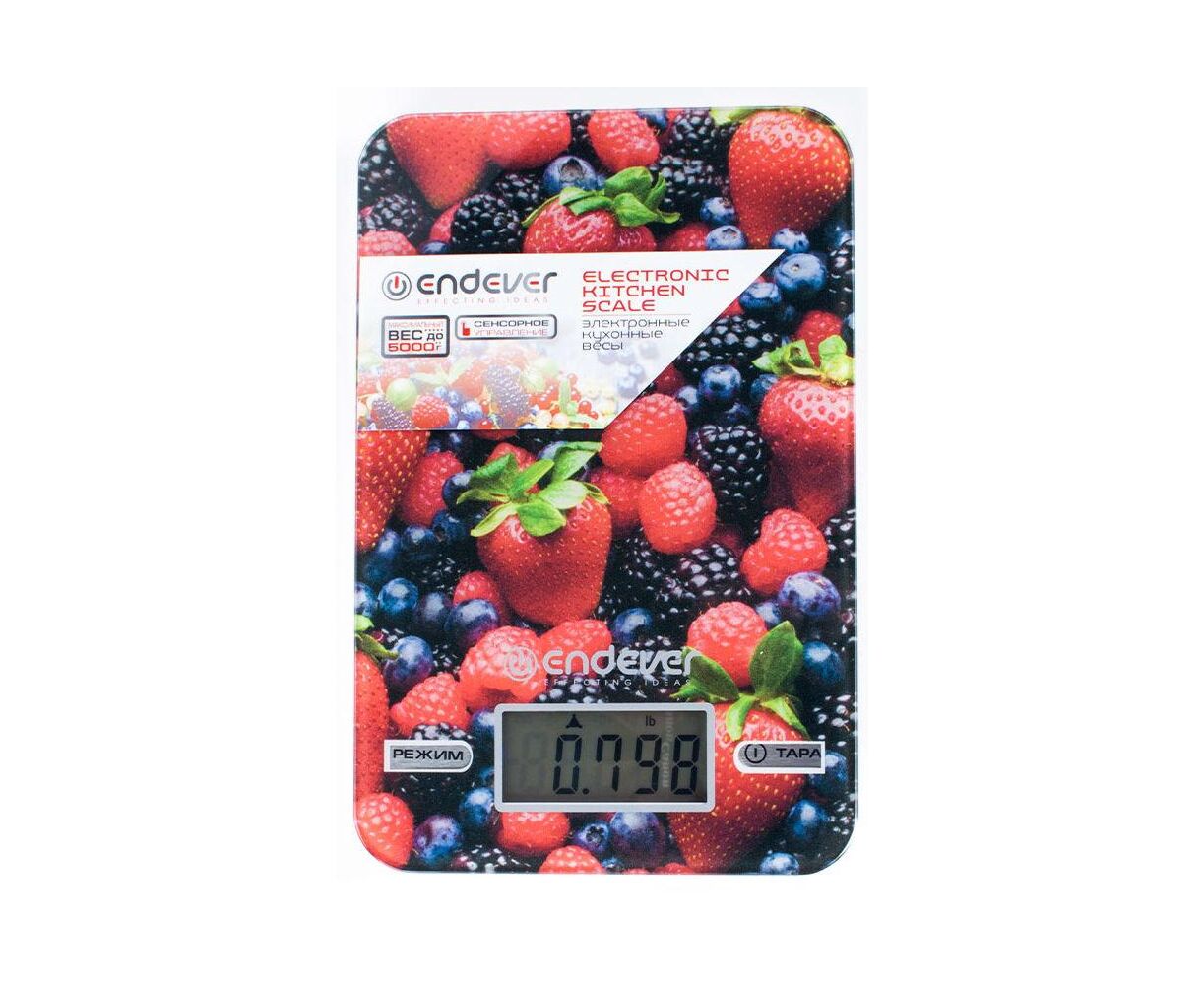 Весы кухонные электронные Endever Skyline KS-528, рисунок Ягоды, вес от 2 г до 5 кг, закаленное стекло повышенной прочности, автоматическое отключение
