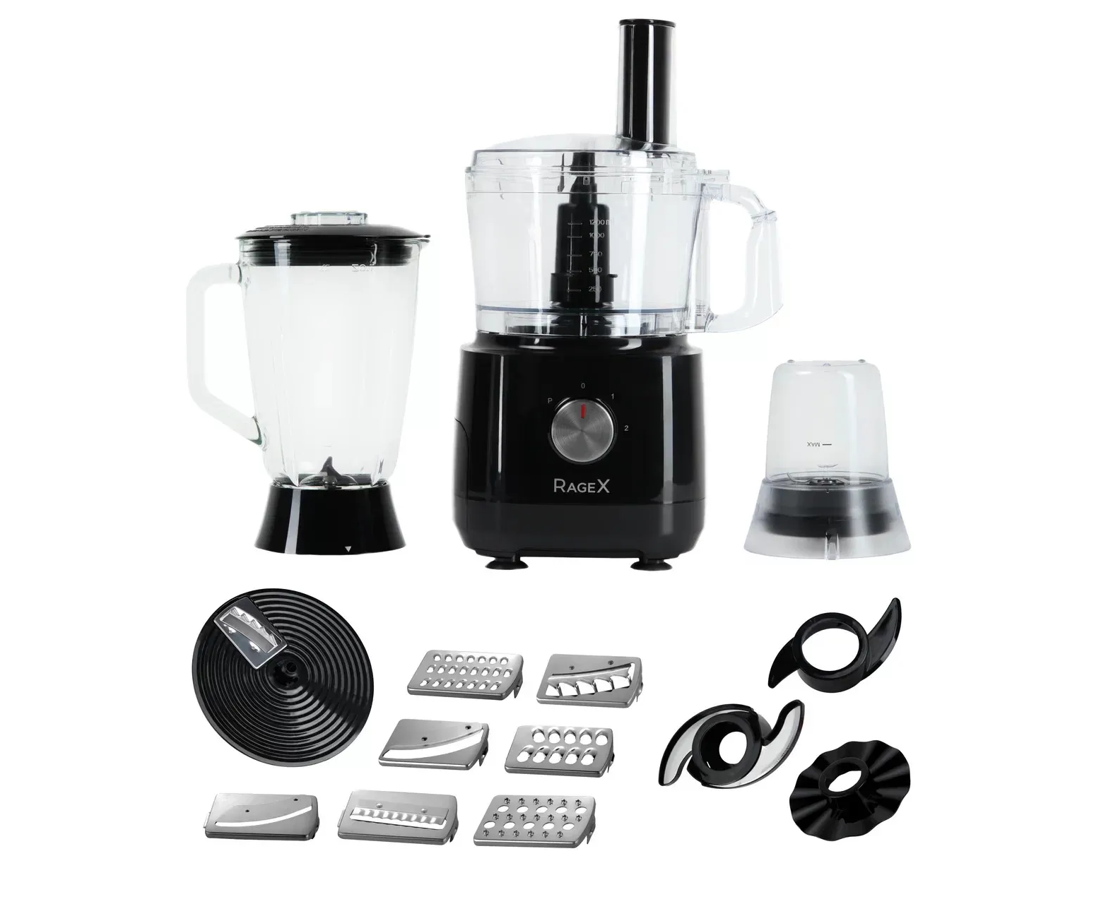 Кухонный комбайн Rage X R103-000 12 в 1 RAGEX R103, 1.2л, 1000 Вт, черный