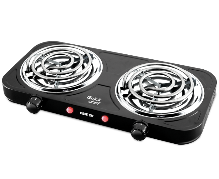 Электрическая плитка Centek CT-1509 (Black) 2 конфорки ТЭН 140мм, 2000 Вт, индикатор работы
