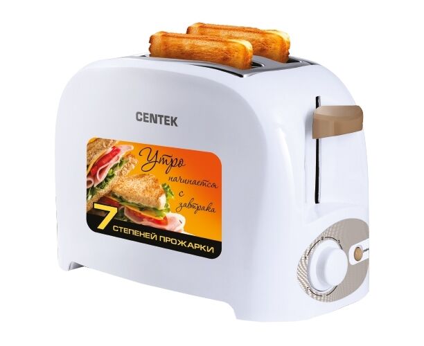 Тостер Centek CT-1420 (белый) 750 Вт, 7 уровней мощности, теплоизолированный корпус, функция отмены