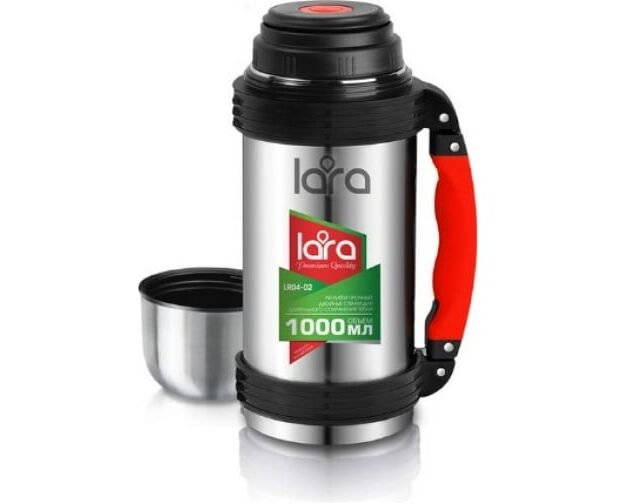 Термос LARA LR04-02 Кнопка. ремешок. двойные стенки. крышка,стаканчик. нерж сталь