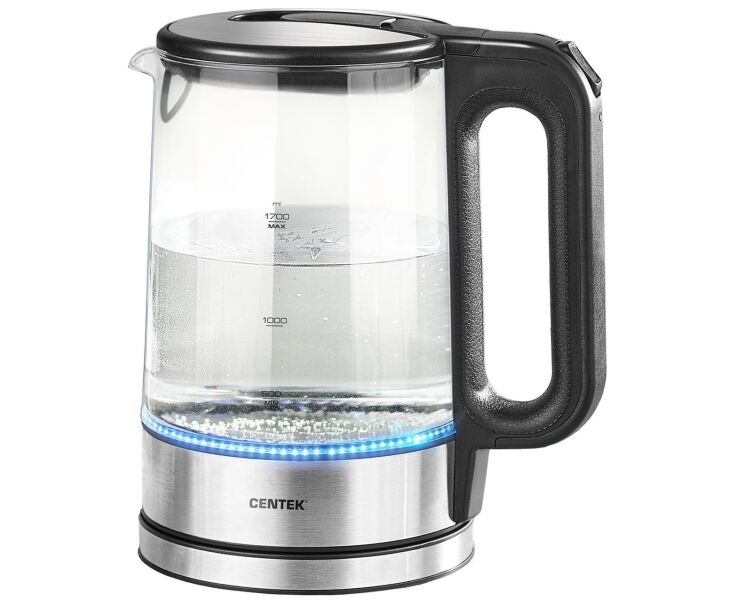 Чайник Centek СТ-0032 стекло 1.7л. 2200 Вт. внутр LED подсветка. Быстрое кипячение. Фильтр от накипи
