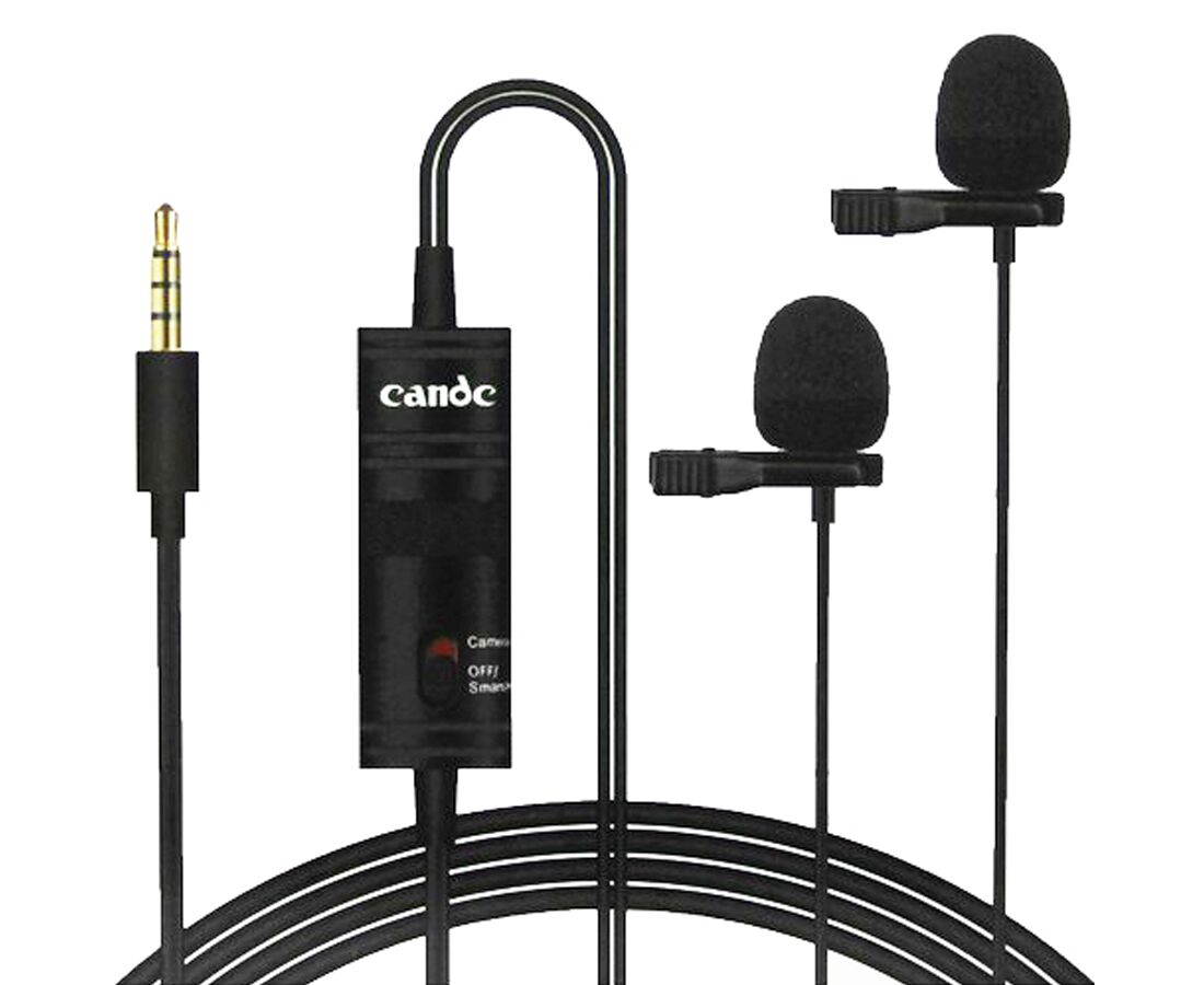 Микрофон CANDC DC-C2 Pro двойной, петличный, Jack 3.5mm, 6 м, черный, электронный конденсатор