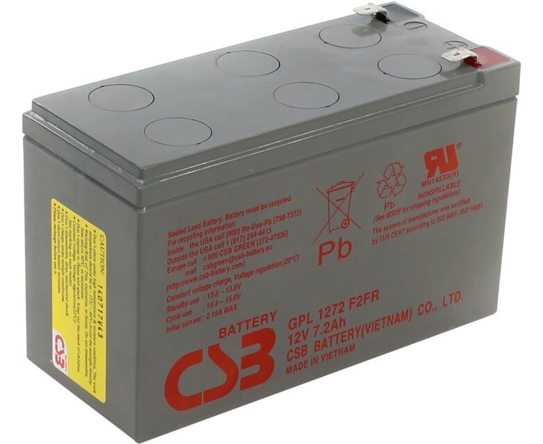 АКБ 12 В 9.5 Ач CSB High Rate Long Life HRL1234 W, 34 W/cell, 108 Whr, 2.6 kg, H95(101)x L151х W65 mm