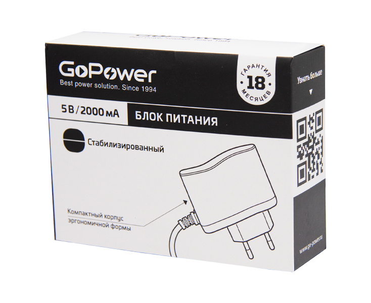 Блок питания Go Power 2.0 A 5 V 5,5x2,5/12мм импульсный (1/100)