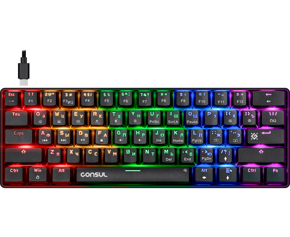 Клавиатура механическая DEFENDER Consul GK-220 RU,Rainbow,61кн, крас.свитчи 45220