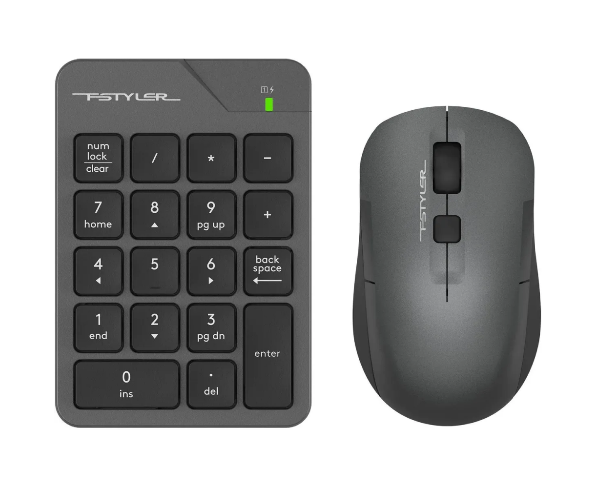 Числовой блок + мышь A4 Tech Fstyler FG1600 C Air клавиатура серый+мышь серый/черный USB беспроводная slim