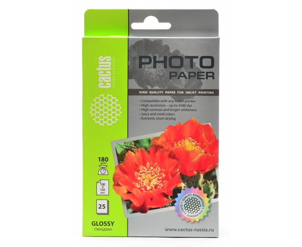 Фотобумага Cactus CS-GA618025 10x15/180г/м 2/25л/белый глянцевое для струйной печати