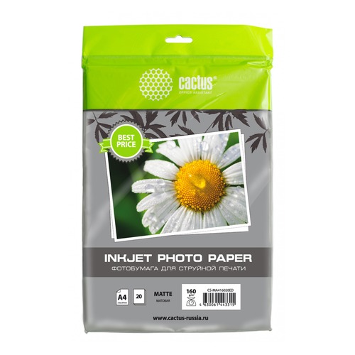 Фотобумага Cactus CS-MA416020 ED A4/160г/м 2/20л/белый матовое для струйной печати