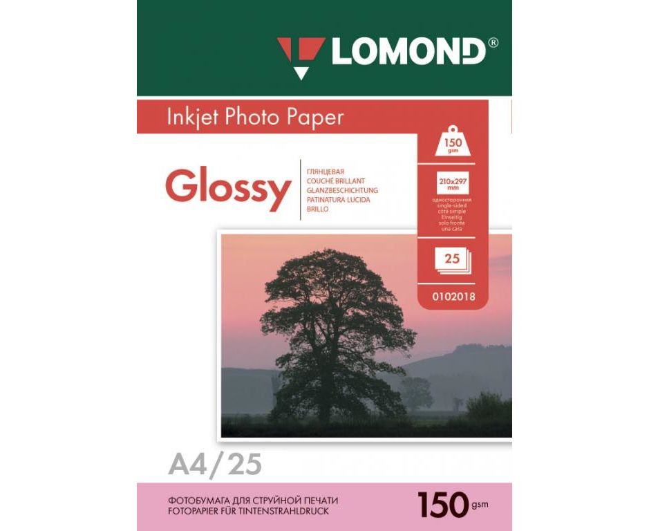 Фотобумага Lomond 0102043 A4/150г/м 2/25л./белый глянцевое для струйной печати