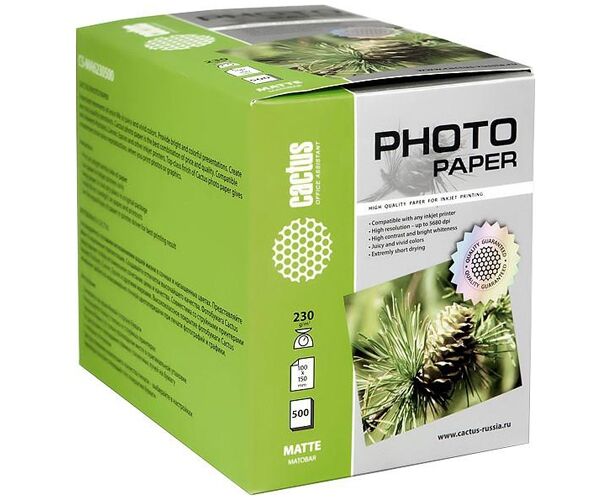 Фотобумага Cactus CS-MA6230500 10x15/230г/м 2/500л/белый матовое для струйной печати