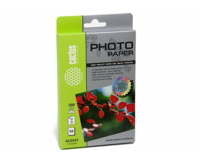 Фотобумага Cactus CS-GA620050 10x15/200г/м 2/50л/белый глянцевое для струйной печати
