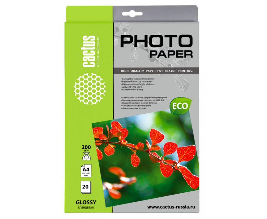 Фотобумага Cactus CS-GA420020 A4/200г/м 2/20л/белый глянцевое для струйной печати