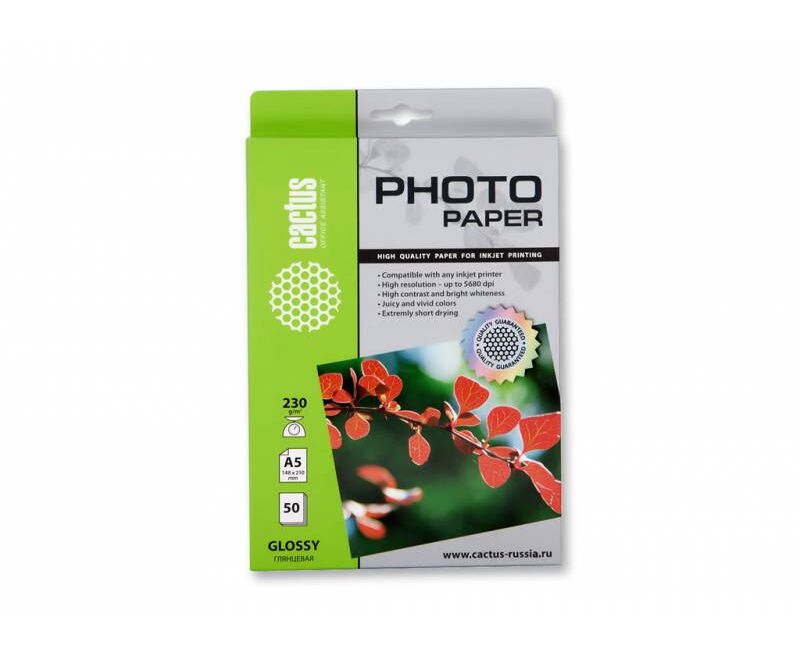 Фотобумага Cactus CS-GA523050 A5/230г/м 2/50л/белый глянцевое для струйной печати