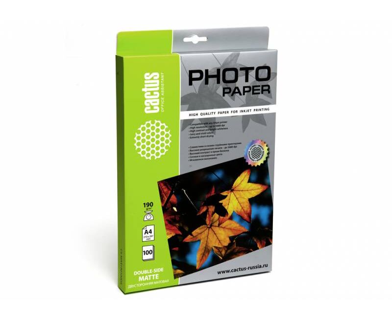 Фотобумага Cactus CS-MA4190100 DS A4/190г/м 2/100л/белый матовое/матовое для струйной печати