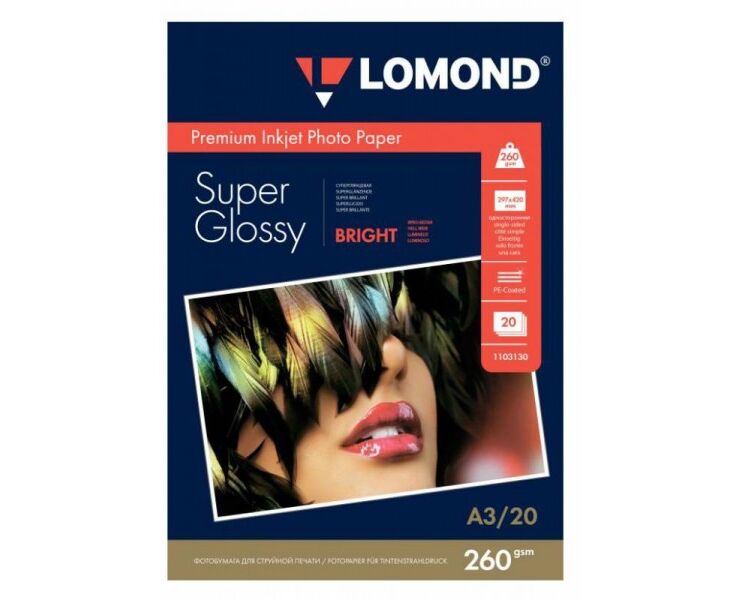 Фотобумага Lomond 1103130 A3/260г/м 2/20л./белый высокоглянцевое для струйной печати