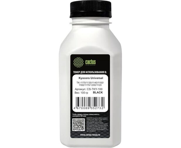 Тонер Cactus CS-TKY-100 черный флакон 100гр для принтера Kyocera Universal TK-1170/1130/1140/1150/1160/1170/1200/1120