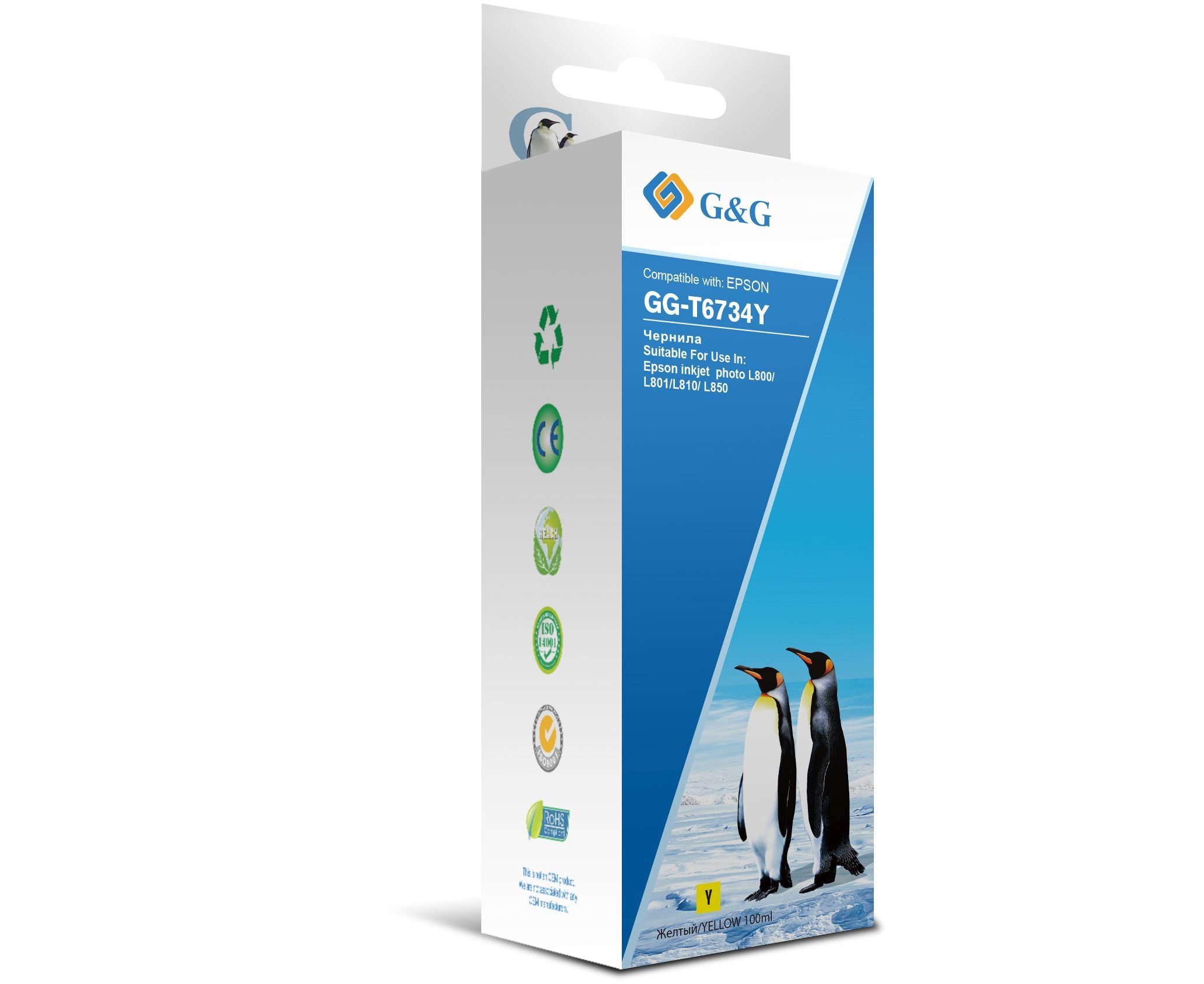 Чернила G&G GG-T6734 Y желтый 100мл для Epson L800, L805, L810, L850