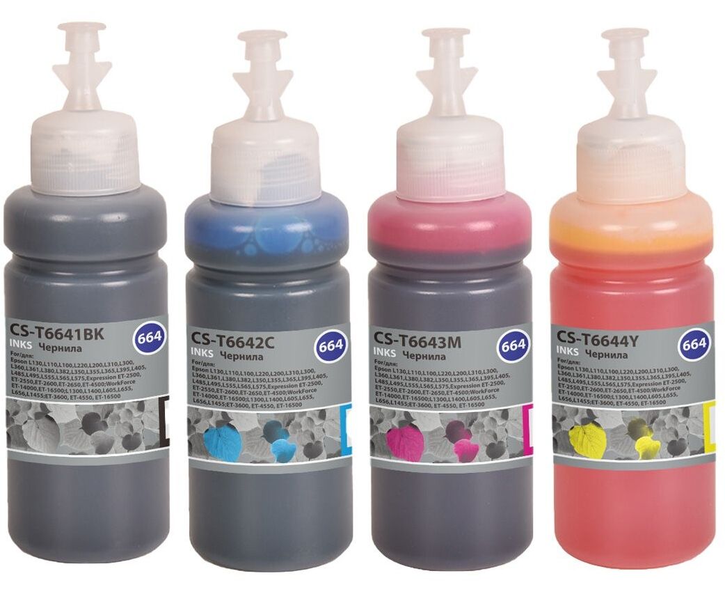 Чернила Cactus CS-T664set 664 голубой/пурпурный/желтый/черный набор 4x70мл для Epson L130,L110,L100,L220,L200,L310,L300,L360,L361,L380,L382,L350,L355