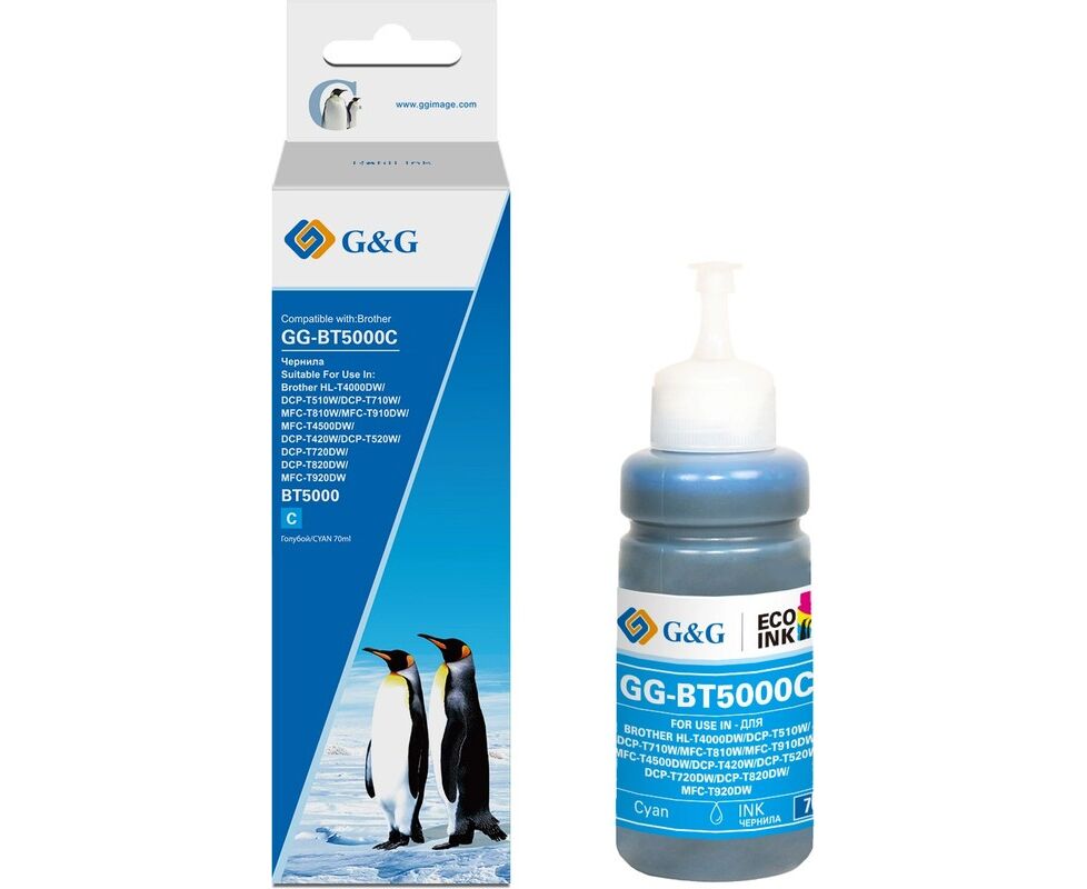 Чернила G&G GG-BT5000 C фото голубой 70мл для Brother HL-T4000 DW/DCP-T510 W/DCP-T710 W