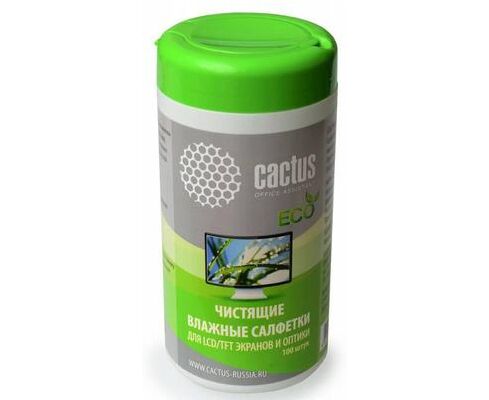 Салфетки Cactus CS-T1001 E для экранов и оптики туба 100шт влажных