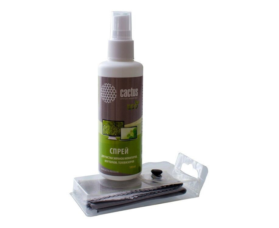 Чистящий набор салфетки и спрей Cactus CS-S3001 E для экранов и оптики 1шт 18x18см 100мл