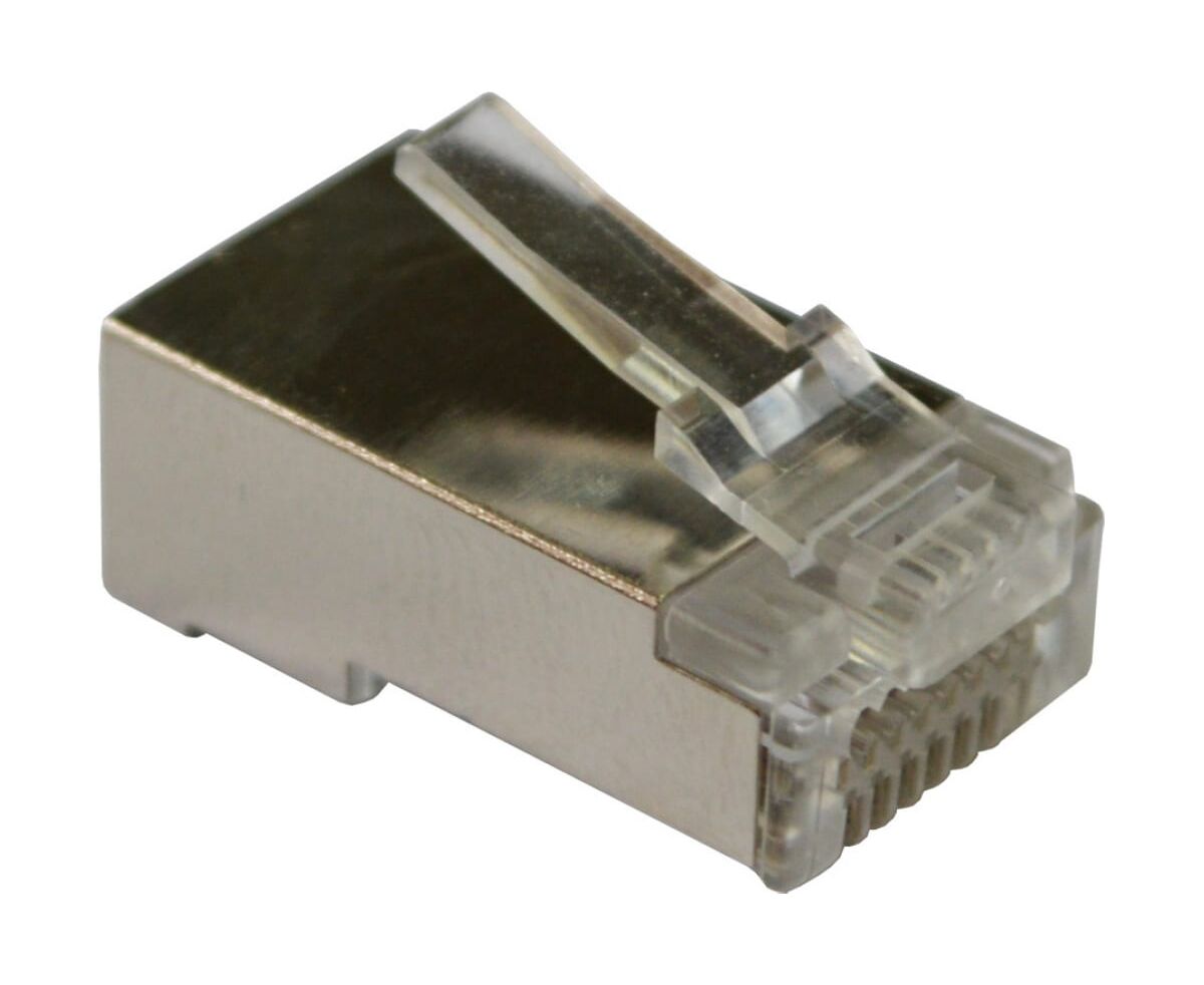 Коннектор LANMASTER (LAN-EZ45-8 P8 C/S5 E-100) RJ45 тип EZ, 8 P8 C, STP, Cat.5e, универсальный, со вставкой, покрытие 50 микрон,100 шт.