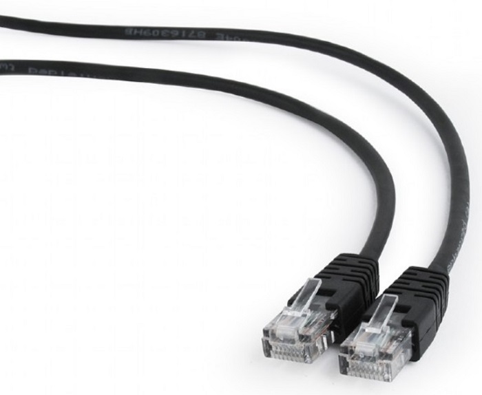 Патч-корд UTP5e, 1 м, литой, многожильный, биметалл CCA, 26 AWG, PVC, чёрный CABLEXPERT PP12-1 M/BK