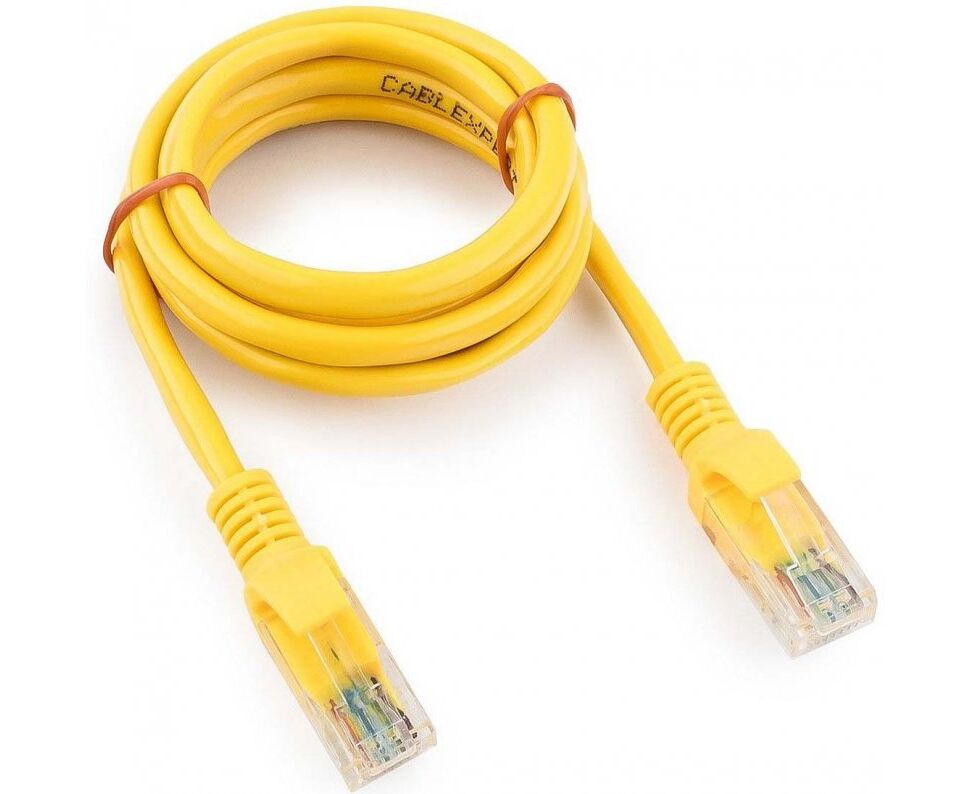 Патч-корд UTP5e, 1 м, литой, многожильный, биметалл CCA, 26 AWG, PVC, жёлтый CABLEXPERT PP12-1 M/Y