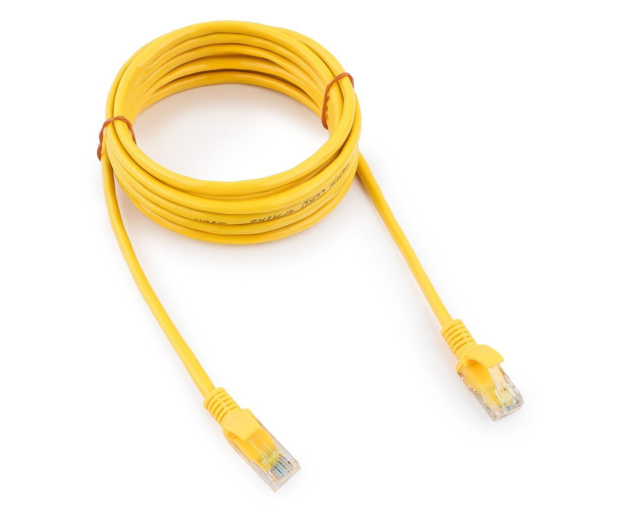 Патч-корд UTP5e, 3 м, литой, многожильный, биметалл CCA, 26 AWG, PVC, жёлтый CABLEXPERT PP12-3 M/Y